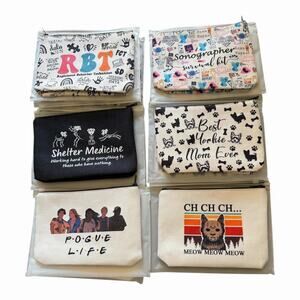 Funny Makeup Bag Bundle Teacher Dog Cat Gift Pouches Mixed Designs Lot